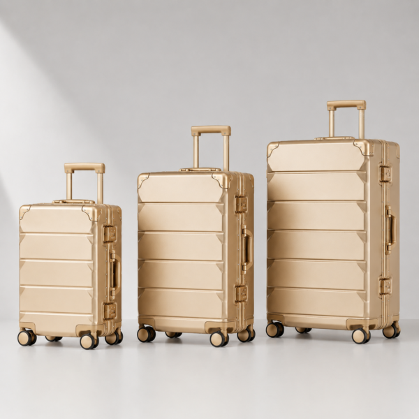Custom PC Shell Aluminum Frame Luxury Luggage Set 3-Piece 20 24 28 Inch