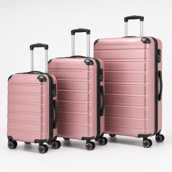 Private label polypropylene luggage set in rose pink