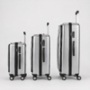Polycarbonate luggage set side view with trolley handles spinner wheels and combination locks