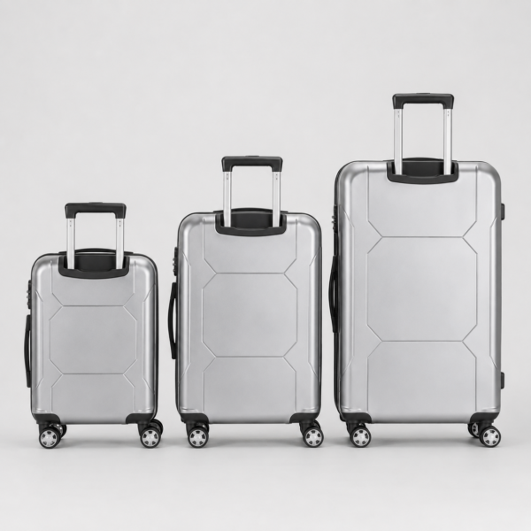 Three piece polycarbonate luggage set rear view 20 24 28 inch