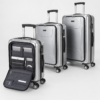Front-opening polycarbonate luggage with padded laptop and business organizer compartment