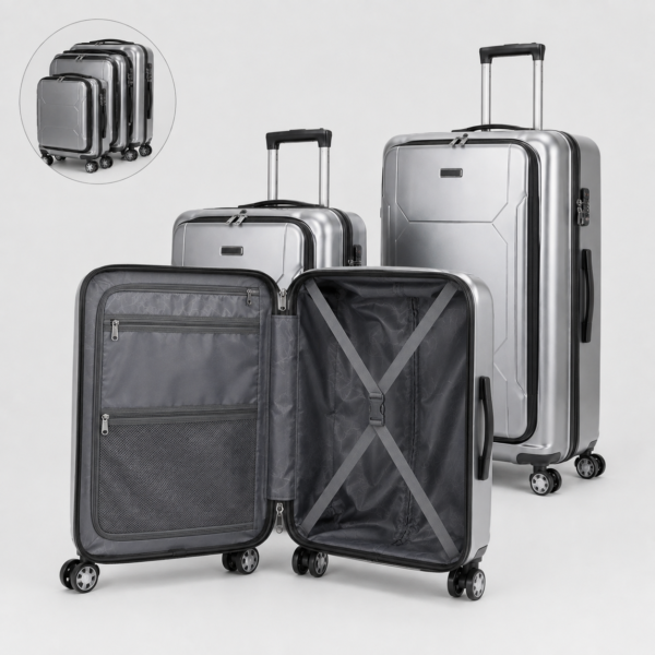 Custom Front-Opening Polycarbonate Luggage Set 3-Piece 20 24 28 Inch with Laptop Compartment
