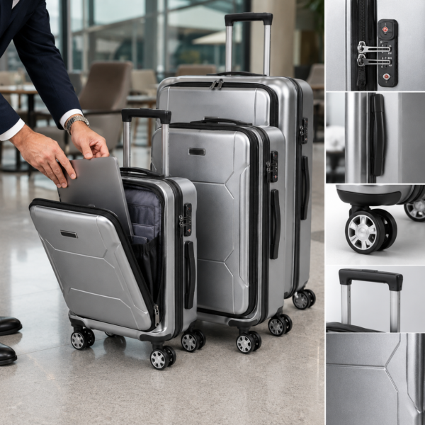 Custom Front-Opening Polycarbonate Luggage Set 3-Piece 20 24 28 Inch with Laptop Compartment