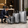 Front-opening polycarbonate luggage set for business and hotel travel