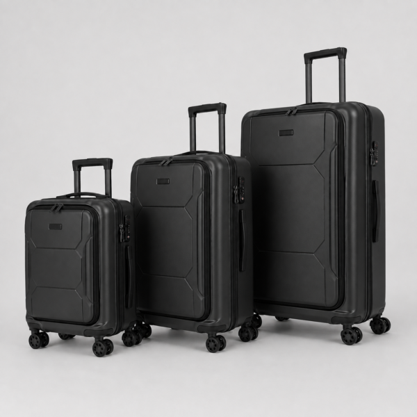 Matte black front-opening polycarbonate luggage set 20 24 28 inch