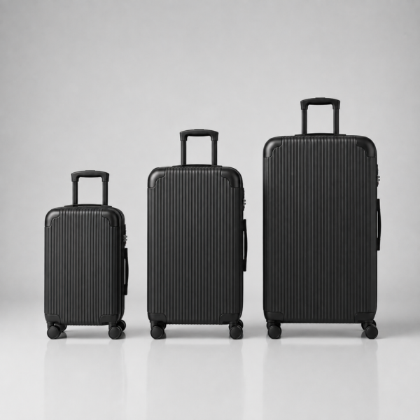 Vertical ribbed PP luggage set in 20 24 and 28 inch sizes