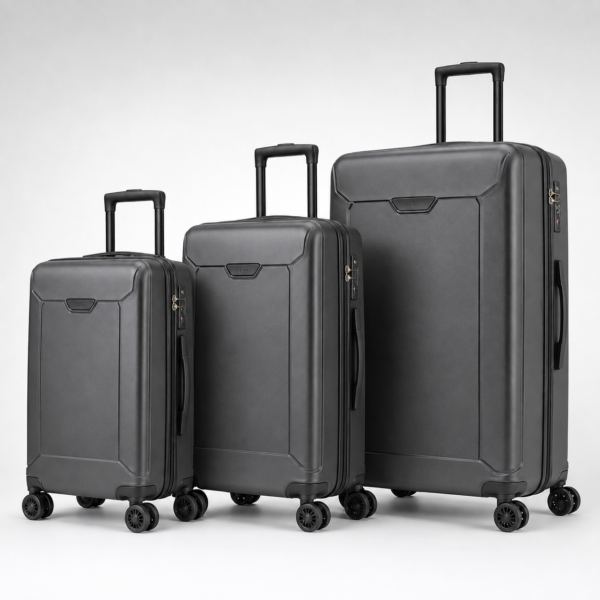 Premium Polycarbonate 3-Piece Luggage Set in black with 20 24 28 inch suitcases