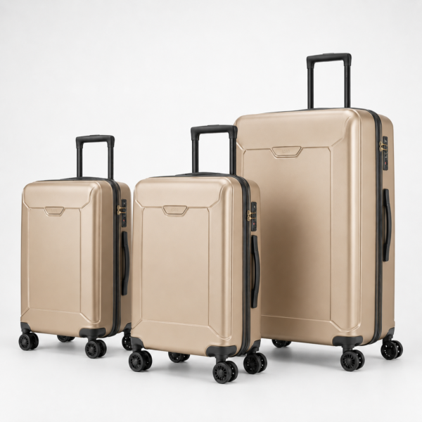 Premium Polycarbonate 3-Piece Luggage Set in champagne color