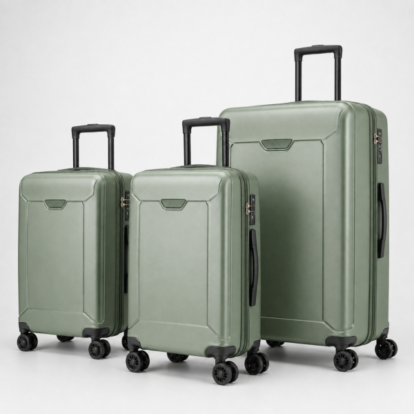 Premium Polycarbonate 3-Piece Luggage Set in sage green color