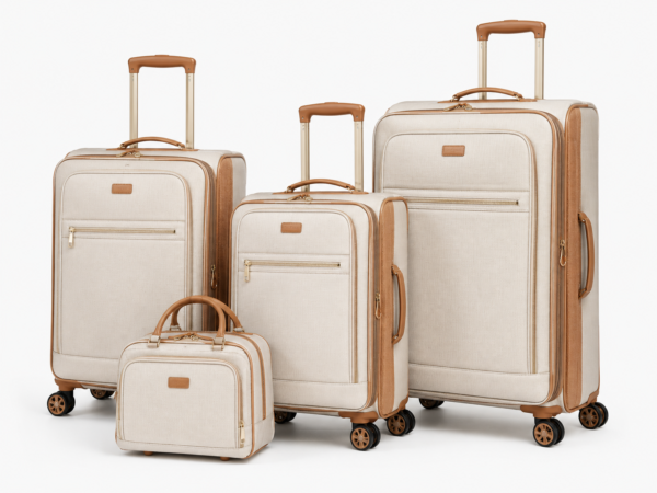 Custom Lightweight Softside Spinner Luggage Set with Front Pockets & Vanity Case