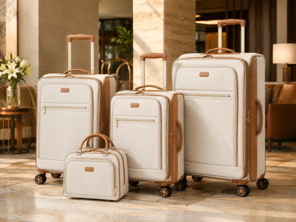 Custom softside spinner luggage set for hotel and business travel