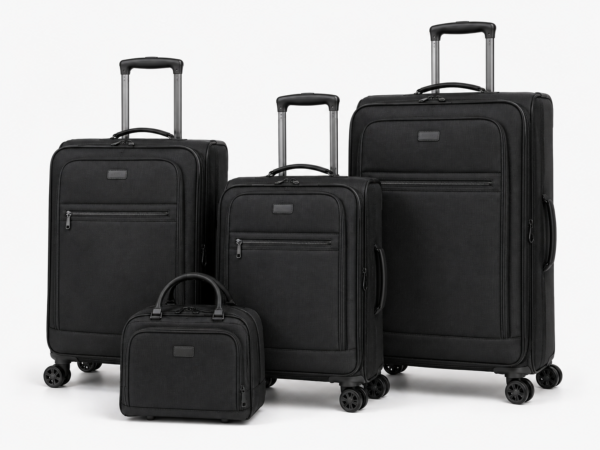 Black lightweight softside spinner luggage set for OEM manufacturing