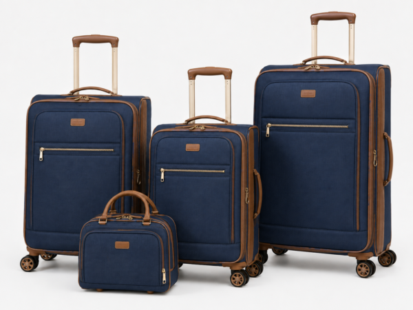 Custom Lightweight Softside Spinner Luggage Set with Front Pockets & Vanity Case