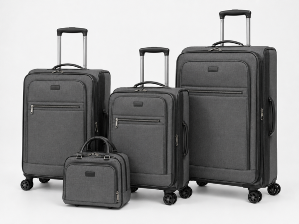Custom Lightweight Softside Spinner Luggage Set with Front Pockets & Vanity Case