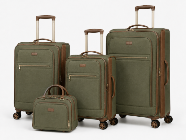Custom Lightweight Softside Spinner Luggage Set with Front Pockets & Vanity Case