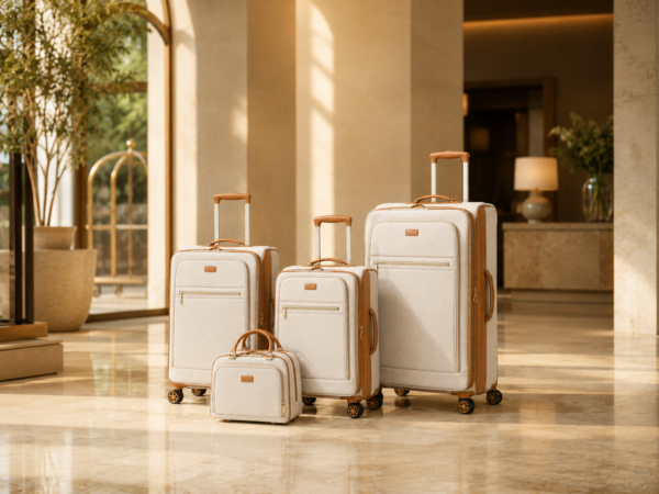 Custom Lightweight Softside Spinner Luggage Set with Front Pockets & Vanity Case