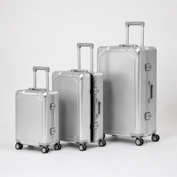 行李箱9展示图B Aluminum-Magnesium Alloy Luggage Set silver multi-size angle view