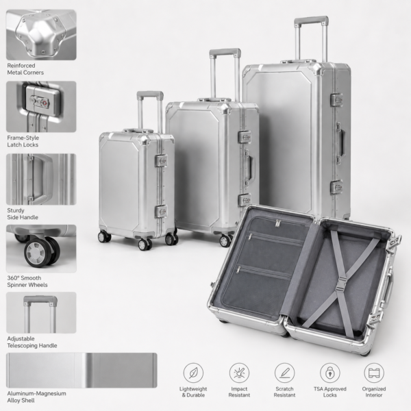 行李箱9展示图E Custom Aluminum-Magnesium Alloy Premium Luggage Set 3-Piece 20 24 28 Inch