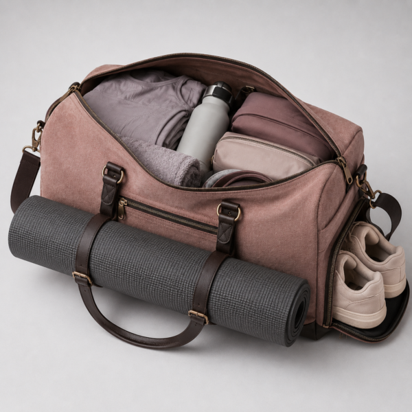Custom Heavy-Duty Cotton Canvas Gym & Yoga Weekender Duffel Bag with Yoga Mat Holder & Shoe Compartment