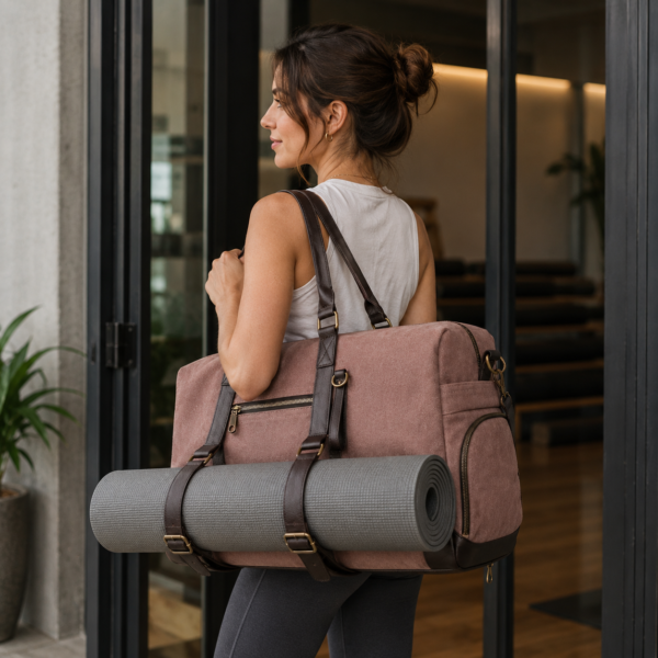 Custom Heavy-Duty Cotton Canvas Gym & Yoga Weekender Duffel Bag with Yoga Mat Holder & Shoe Compartment