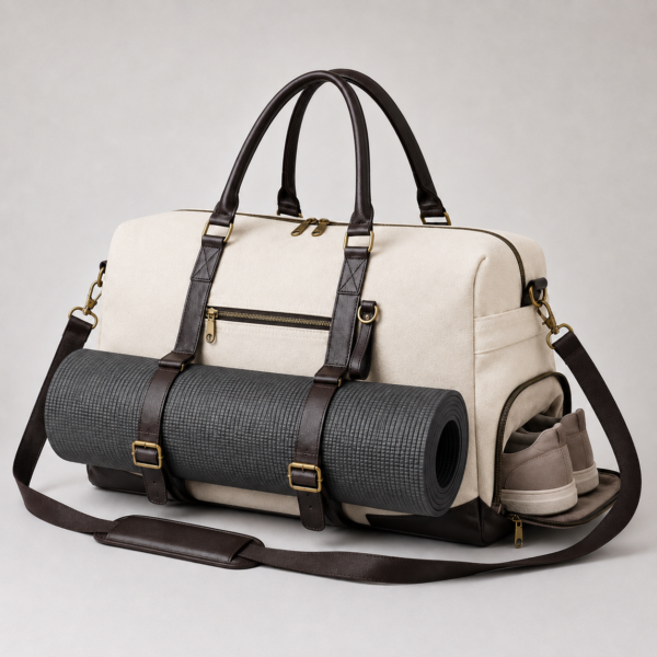 Custom Heavy-Duty Cotton Canvas Gym & Yoga Weekender Duffel Bag with Yoga Mat Holder & Shoe Compartment