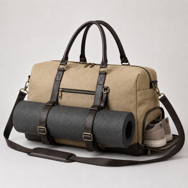 Custom Heavy-Duty Cotton Canvas Gym & Yoga Weekender Duffel Bag with Yoga Mat Holder & Shoe Compartment