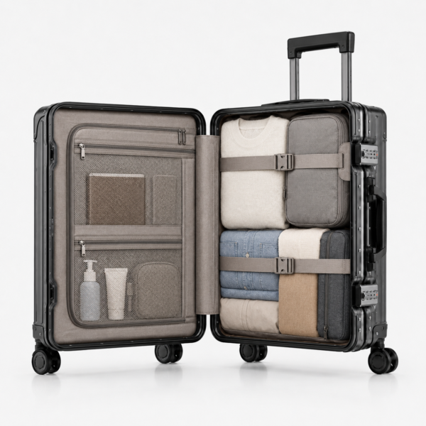 Custom Aluminum Magnesium Alloy Zipperless Luggage with Dual Locks & Spinner Wheels