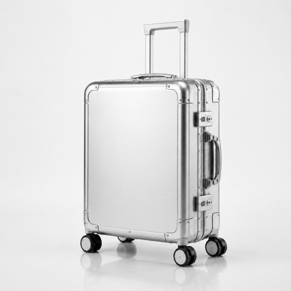 Custom Silver Aluminum Magnesium Alloy Luggage with Dual Locks & Spinner Wheels