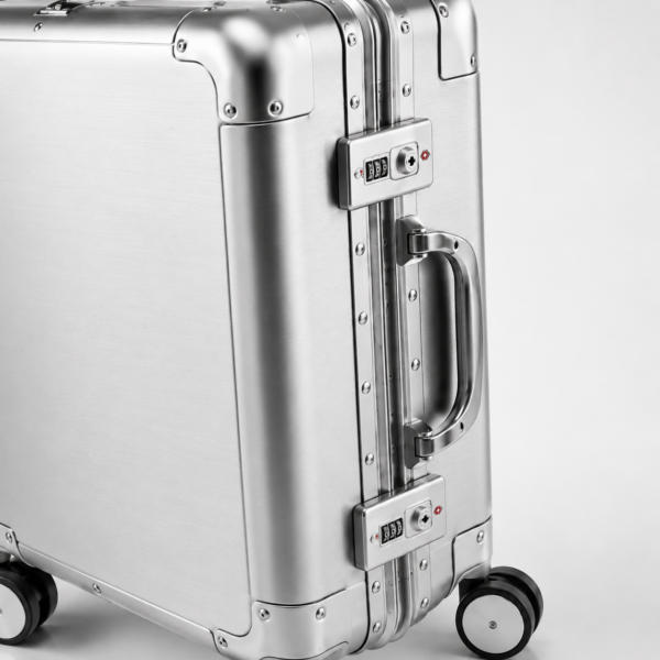 Custom Silver Aluminum Magnesium Alloy Luggage with Dual Locks & Spinner Wheels