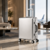 Custom Silver Aluminum Magnesium Alloy Luggage with Dual Locks & Spinner Wheels