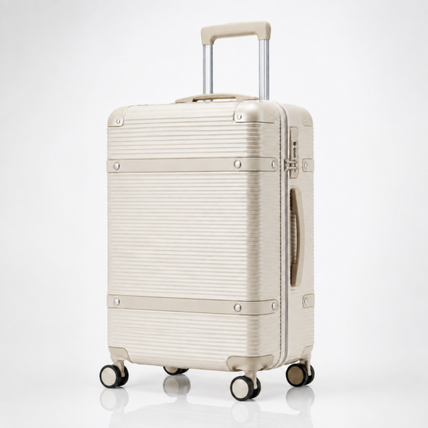 Custom Champagne Gold Ribbed Spinner Luggage with Combination Lock