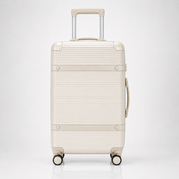 Custom Champagne Gold Ribbed Spinner Luggage with Combination Lock
