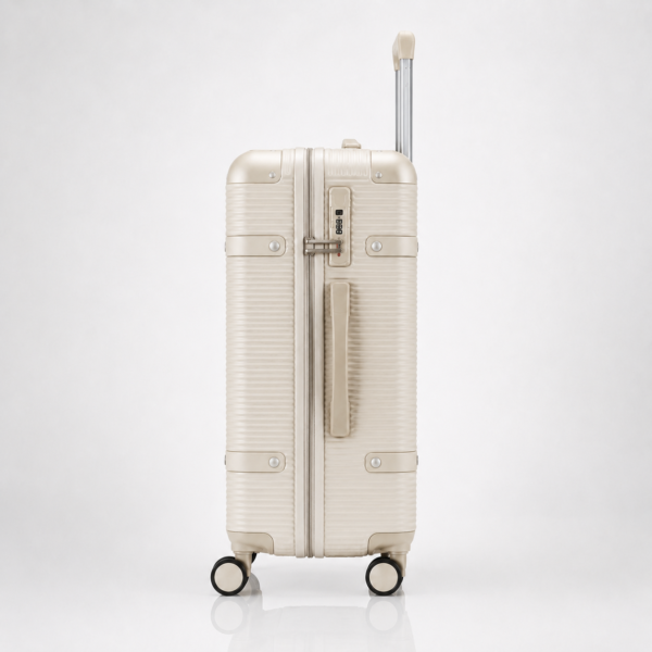 Custom Champagne Gold Ribbed Spinner Luggage with Combination Lock