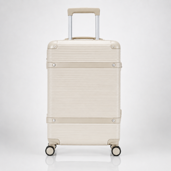 Custom Champagne Gold Ribbed Spinner Luggage with Combination Lock