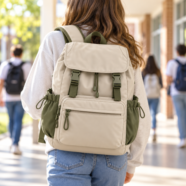 Custom Flap-Top Secondary School Backpack with Multiple Pockets
