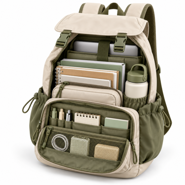 Custom Flap-Top Secondary School Backpack with Multiple Pockets