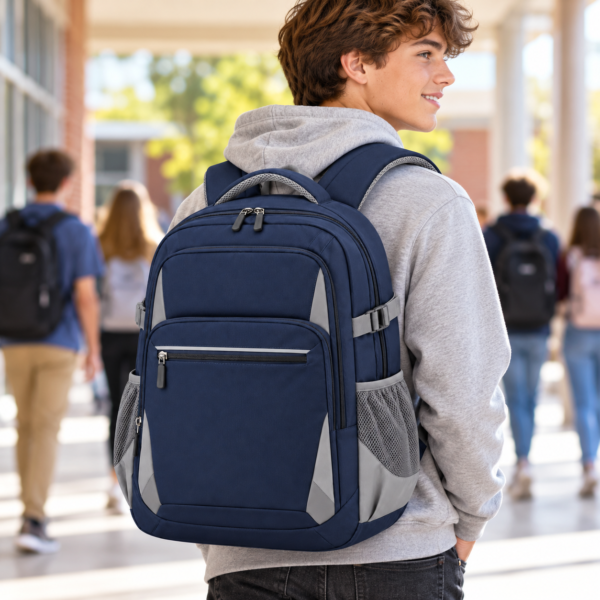 Custom Multi-Pocket Secondary School Backpack with Padded Straps