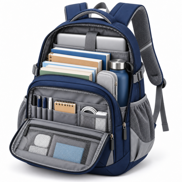 Custom Multi-Pocket Secondary School Backpack with Padded Straps