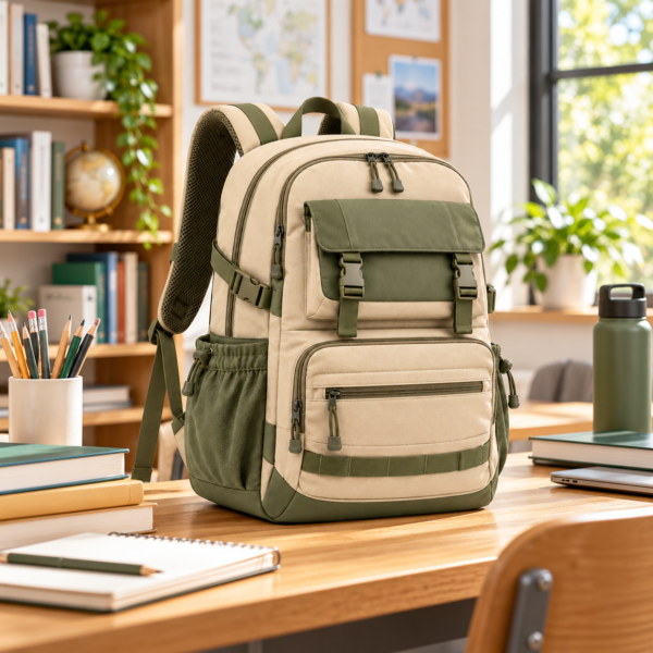 Custom Multi-Pocket Secondary School Backpack with Flap Front Pocket