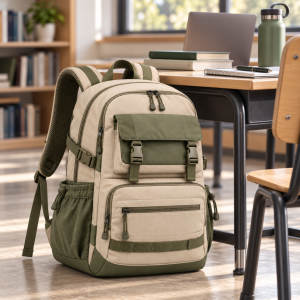 Custom Multi-Pocket Secondary School Backpack with Flap Front Pocket