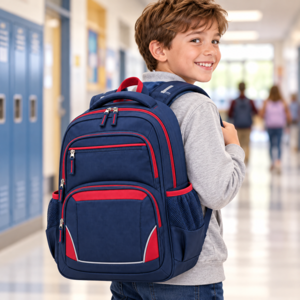 Custom Multi-Compartment Primary School Backpack with Padded Back