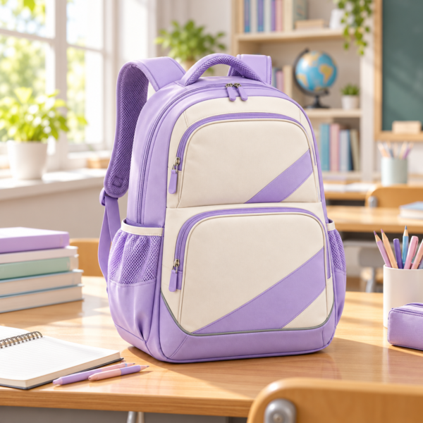 Custom Pastel Color-Block Primary School Backpack with Diagonal Front Pockets