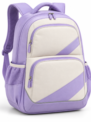 Custom Pastel Color-Block Primary School Backpack with Diagonal Front Pockets