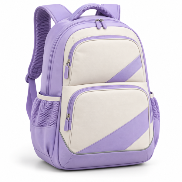 Custom Pastel Color-Block Primary School Backpack with Diagonal Front Pockets