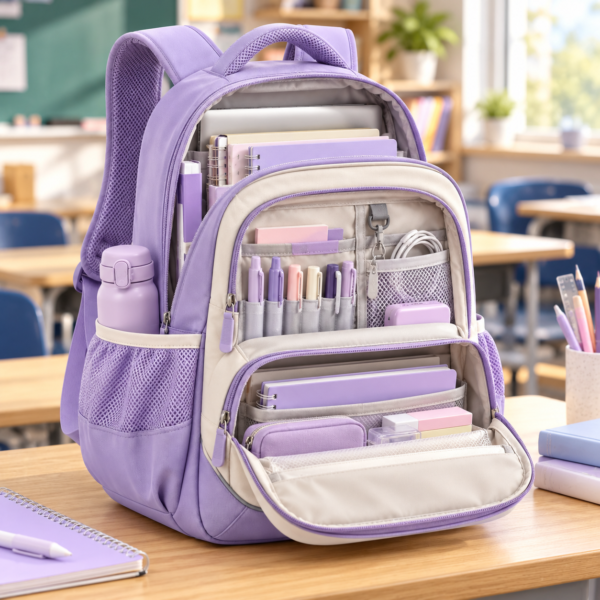 Custom Pastel Color-Block Primary School Backpack with Diagonal Front Pockets