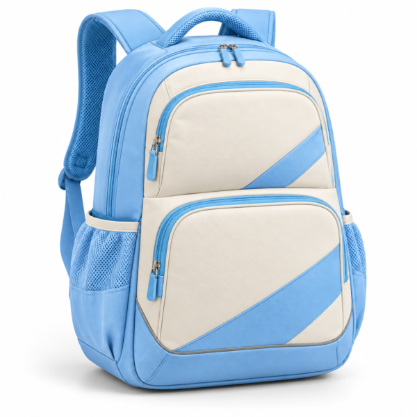 Custom Pastel Color-Block Primary School Backpack with Diagonal Front Pockets