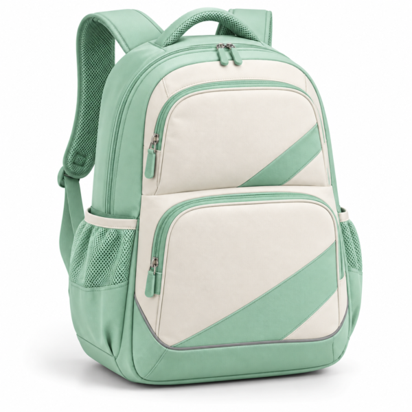 Custom Pastel Color-Block Primary School Backpack with Diagonal Front Pockets