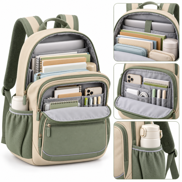 Custom Multi-Pocket Primary School Backpack with Padded Back