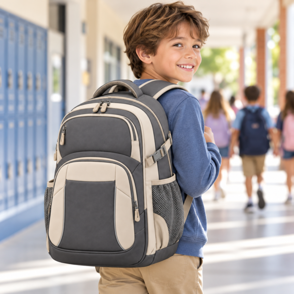 Custom Colorblock Primary School Backpack with Side Compression Straps