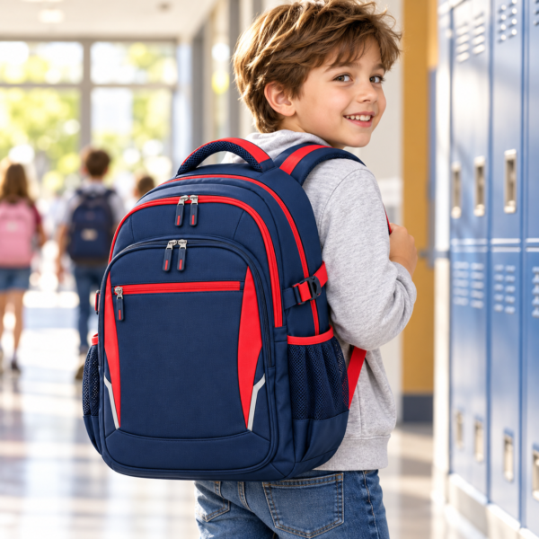 Custom Multi-Compartment Primary School Backpack with Padded Back